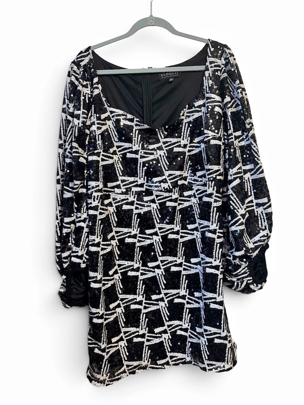 ELOQUII Geometric Puff Sleeve Mini Dress Black & White Size 18